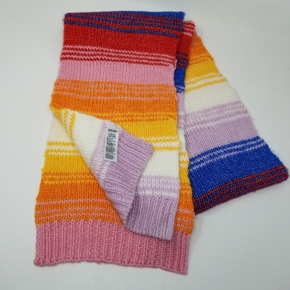 Old Navy Knit Scarf Rainbow Wide Stripes Soft Colorful Color Block Cable Cozy - Picture 2 of 5